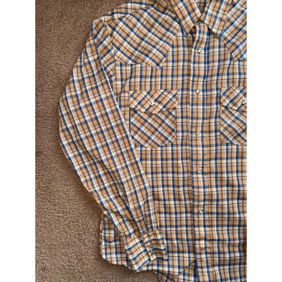 Sears Button Up Mens Medium Tan Plaid‎ Western Snap Button Long Sleeve Shirt 80s - Picture 3 of 7
